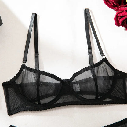 Toucheart Erotic Lingerie with Stockings Mesh Thin Model See-through Patchwork Body Shaping Seductive Women Delicate Underwear