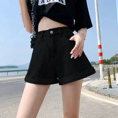 2026 Summer Women Denim Shorts High Waist Blue Cotton Wide-leg Short Pants Girl's Student Mini Korean Fashion Womens Jean Shorts