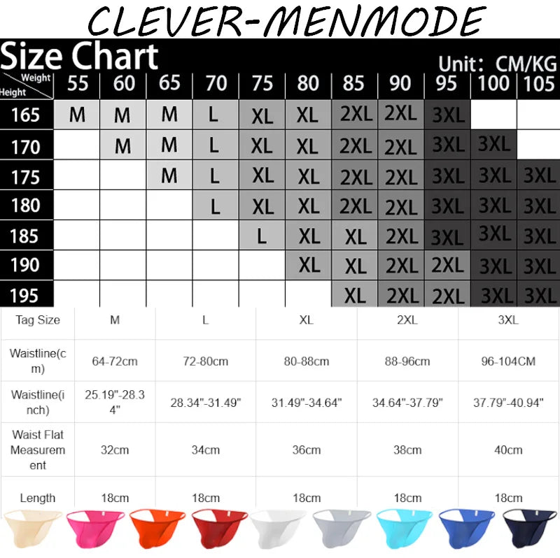 CLEVER-MENMODE Men's Sexy Lingerie Penis Bag Mini Underwear Ultra-Thin Transparent Panties Bikini Briefs Gay G-string Suspenders
