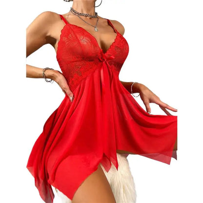 Sexy Crotchless Blue Lingerie Women Lace Hollow Nightgown G-string Bra Set Erotic Costumes Teddy Baby Doll Dress Porn Underwear
