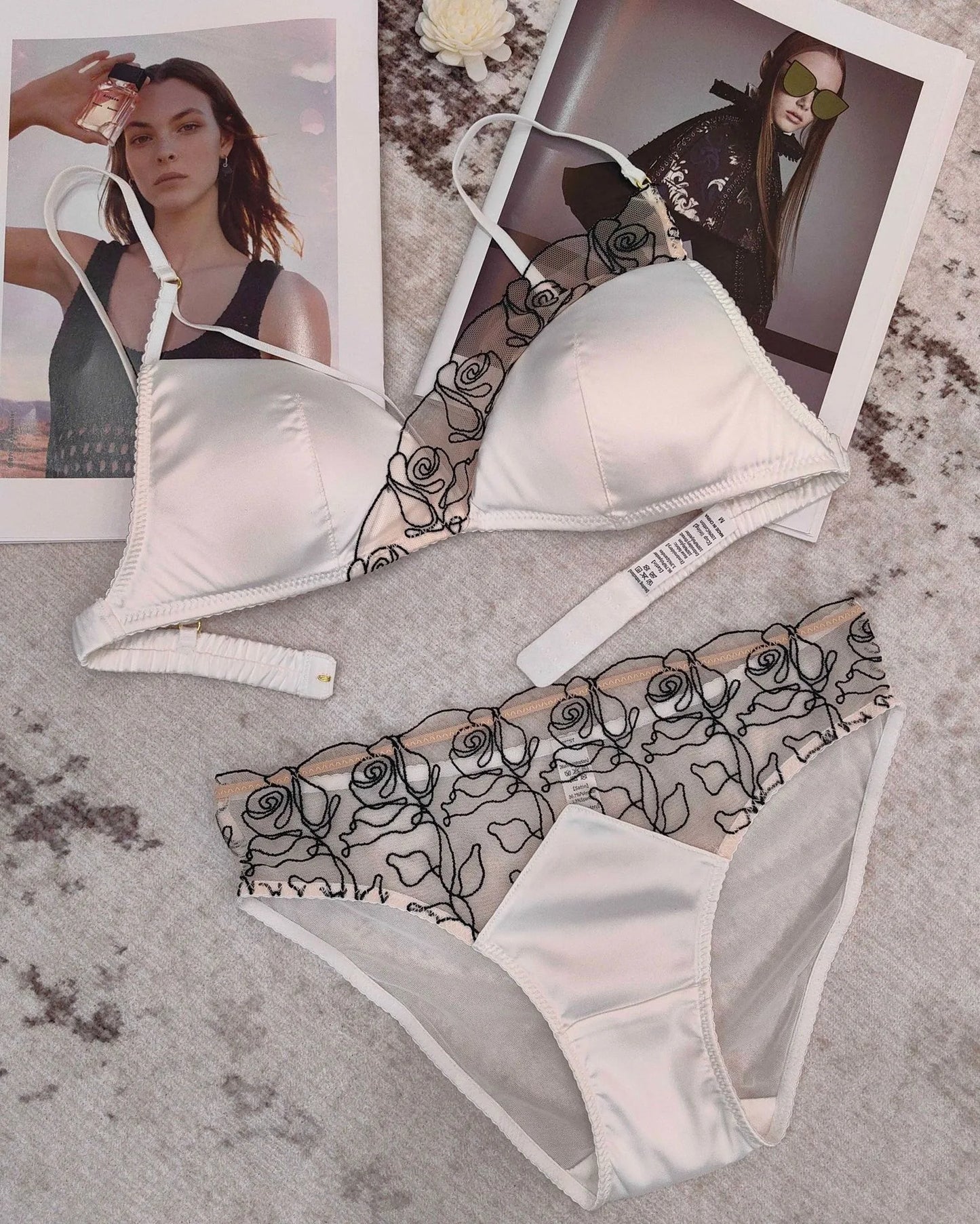 Women Underwear Set Sexy Silken Triangle Cup Wireless Bras French Bralette Seamless Intimates Bra and Thong Lingerie Set