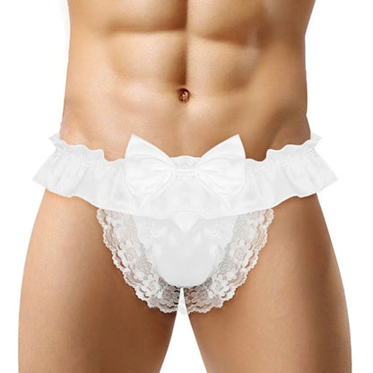 Men Sexy Hollow underpants men Exposed Buttocks Thong Briefs sexy toy mens Panties Sissy Underwear Bowknot Thongs sissy Thongs