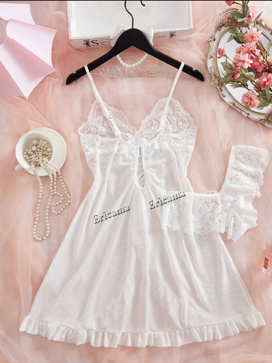 New Women's Sexy Bow Lace-Up Sleepwearl Dress Set Fashion Uniform - Trendy Comfortable Dress Ensemble For Adults Sexy Bra Set