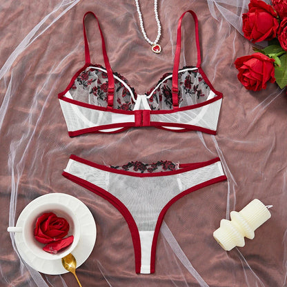 Embroidery Floral Ultra-thin Exquisite Transparent Women Underwear Bra Set