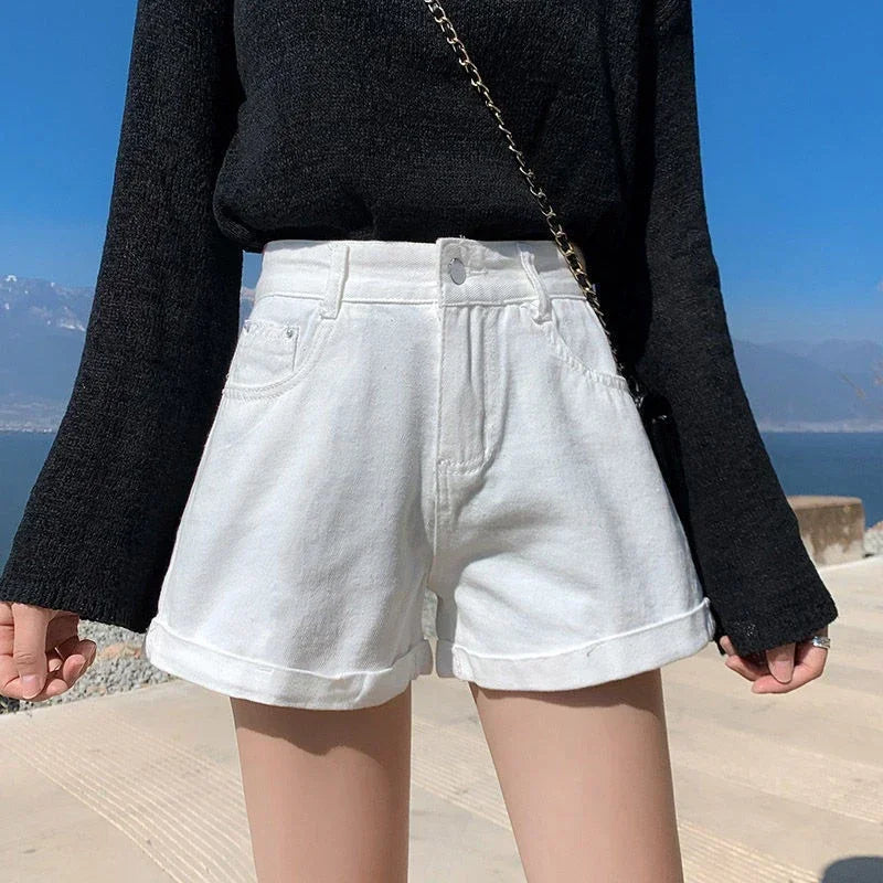 2026 Summer Women Denim Shorts High Waist Blue Cotton Wide-leg Short Pants Girl's Student Mini Korean Fashion Womens Jean Shorts