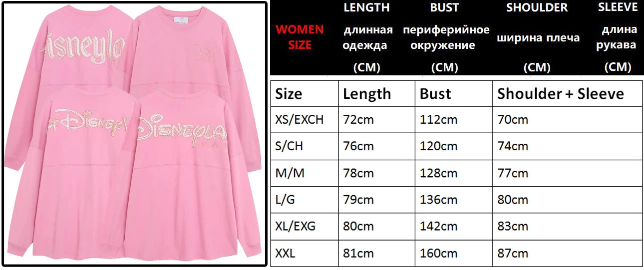 Disney Pink Disneyland Letter Embroidery Cartoon Sequins Pearl Cute Print Sweatshirt Glitter Women Jumper Fleece Pullover Unisex