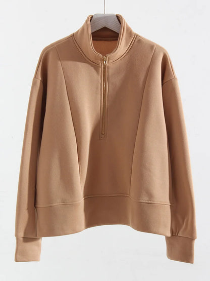 Winter Velvet Sweatshirt For Women With Half Zipper Coats Basic Green Oversize Warm Fleece Half Zip Up Sweatshirt Pullover Women
