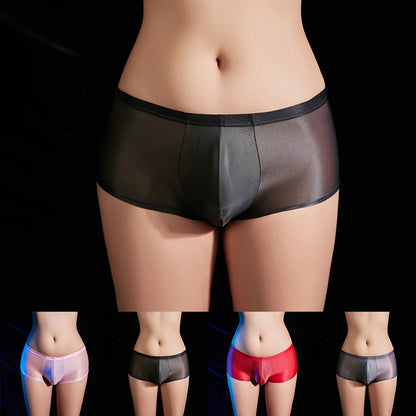 Daily Men Underwear Briefs Shiny Oily Shorts Solid Stretch Underpants Breathable Comfortable Elastic Glossy