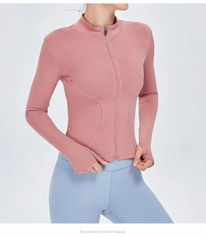 Zipper Long Sleeve Sports Jacket Women Fitness Yoga Shirt Gym Top Activewear Running Coats Push Up Workout Clothes Woman Jacket