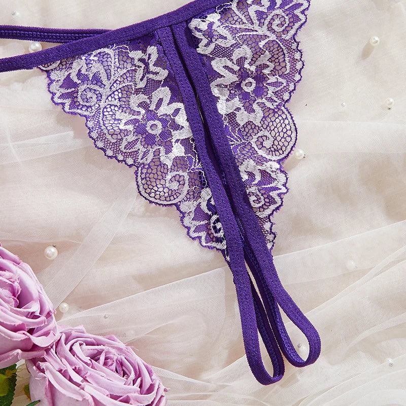 Floral Lace Bra Set Bow Intimates Bra And Thongs Sets Outfit Women's Underwear Set