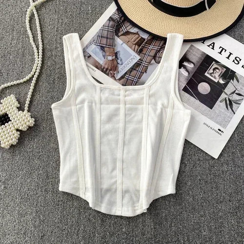Vintage Denim Tanks Camis for Women Almighty Casual Sleeveless Zipper Spliced Femme Corset Crop Tops Elegant Chic Tank Camisoles