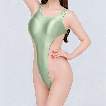 sexy women gloss Shiny smooth High fork tight Yoga underwear bodysuit Bikini one-piece swimsuit