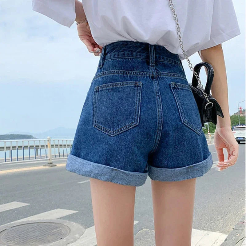 2026 Summer Women Denim Shorts High Waist Blue Cotton Wide-leg Short Pants Girl's Student Mini Korean Fashion Womens Jean Shorts