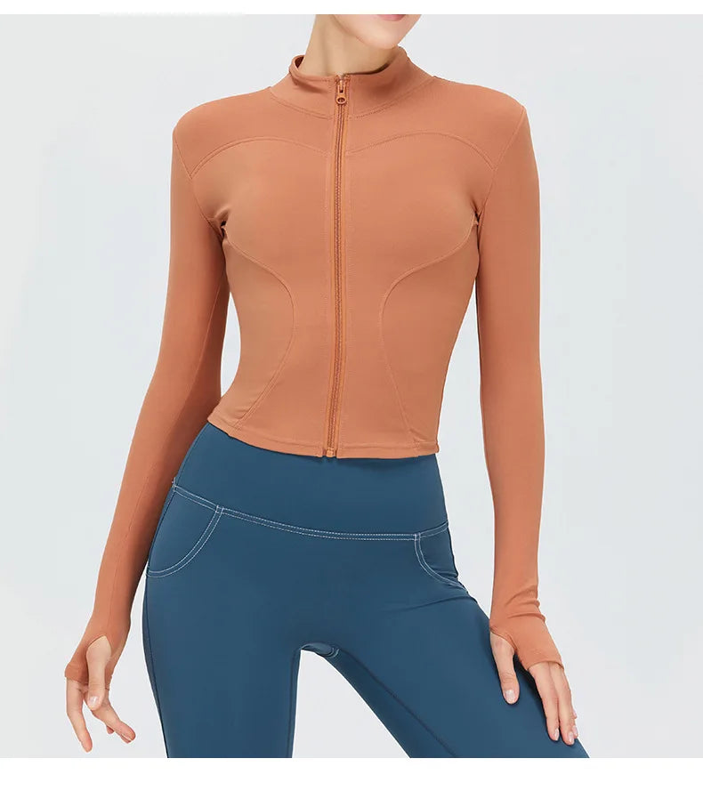 Zipper Long Sleeve Sports Jacket Women Fitness Yoga Shirt Gym Top Activewear Running Coats Push Up Workout Clothes Woman Jacket