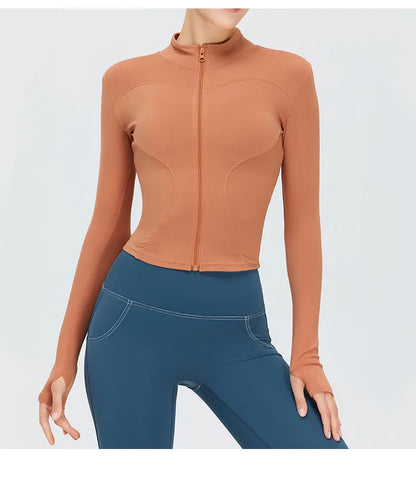 Zipper Long Sleeve Sports Jacket Women Fitness Yoga Shirt Gym Top Activewear Running Coats Push Up Workout Clothes Woman Jacket