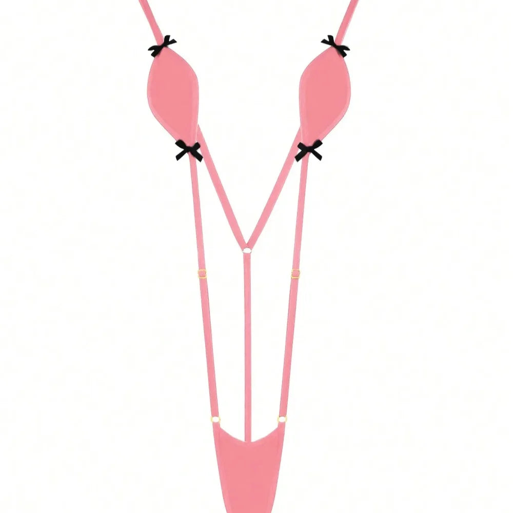 Mini-Bikini Sexy Lingerie,Suspenders Jumpsuit,Added An Adjustable Belt, Featuring Kawaii Bow-Knot,Erotic Swimsuit