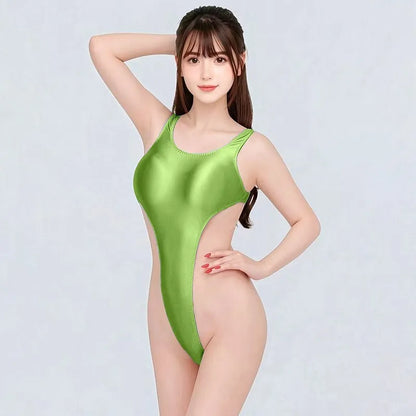 sexy women gloss Shiny smooth High fork tight Yoga underwear bodysuit Bikini one-piece swimsuit