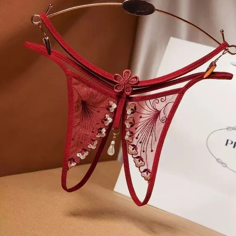 Open Crotch Briefs Thong Transparent T Pants Underwear Ladies Pantys Sexy Lingerie Womens Panties Lace Sequins Embroidery