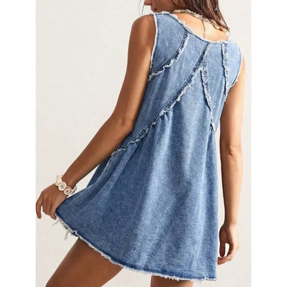 【New style】 BohoFeels Plus Size Solid Color Minimalist Sleeveless Denim Dress Vacation Dress Casual Dresses For Women Casual Dr