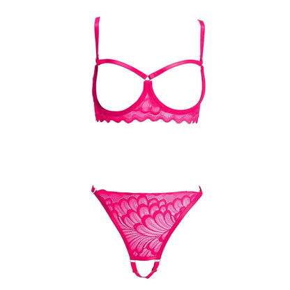 Toucheart 2-piece Set Showing Breasts Sexy Interesting Underwear Women Solid Color Mesh Hollow Out See-through Sexy Lingerie Set