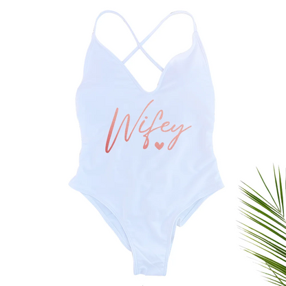 Sexy Padded Wifey One Piece Swimsuit bride Swimwear Women Backless Rose gold Bathing Suit Summer Beachwear monokini Thong