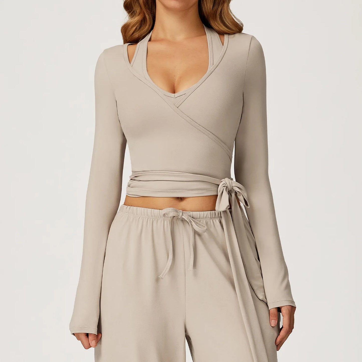 Women Yoga Shirt Long Sleeve Sportswear Gym Casual Breathable Quick Dry Sports Top Pilates Dance Ballet Wrap Tops Sports Wear