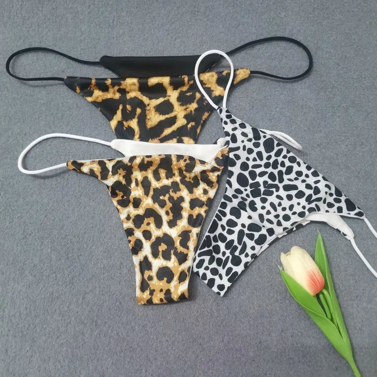 6PCS/Set Strap Thong Double Layer Cotton Panties for Women Plus Size Sexy Seamless Underwear Leopard/Camouflage G String