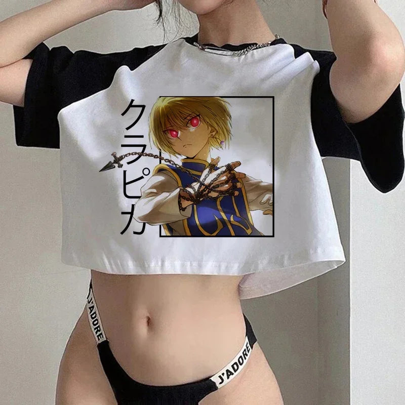 Crop Top T-shirt Hunter X Hunter Tees Cropped Harajuku Cartoon Killua Tshirt Funny Japanese Anime Hisoka T Shirt Tops Y2k Manga