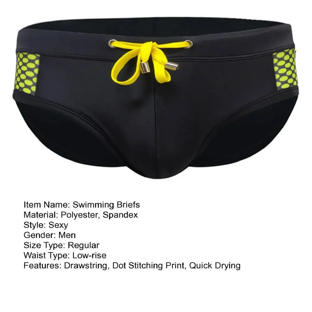 Men Summer Swim Briefs Low-rise Drawstring Sexy Swimming Briefs Dot Stitching Print Swimming Trunks Swimwear 남성 수영 팬티