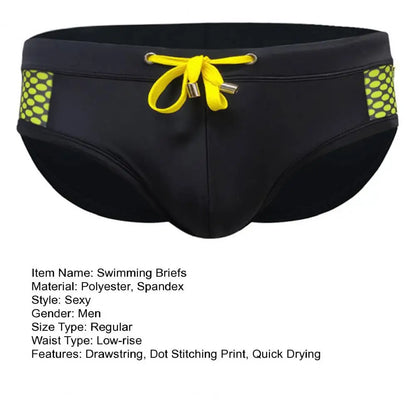 Men Summer Swim Briefs Low-rise Drawstring Sexy Swimming Briefs Dot Stitching Print Swimming Trunks Swimwear 남성 수영 팬티