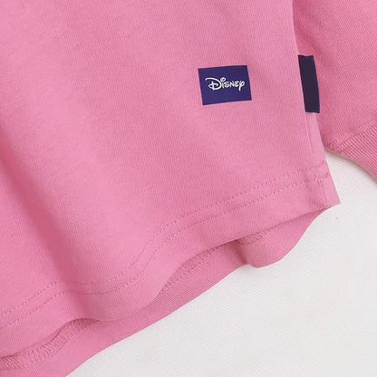 Disney World Letter Mickey Mouse Cartoon Print Embroidery Flares Pearl Pink Sweatshirt Sweet Women Long Sleeve Loose Jumper Tops