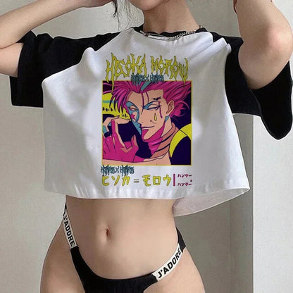 Crop Top T-shirt Hunter X Hunter Tees Cropped Harajuku Cartoon Killua Tshirt Funny Japanese Anime Hisoka T Shirt Tops Y2k Manga