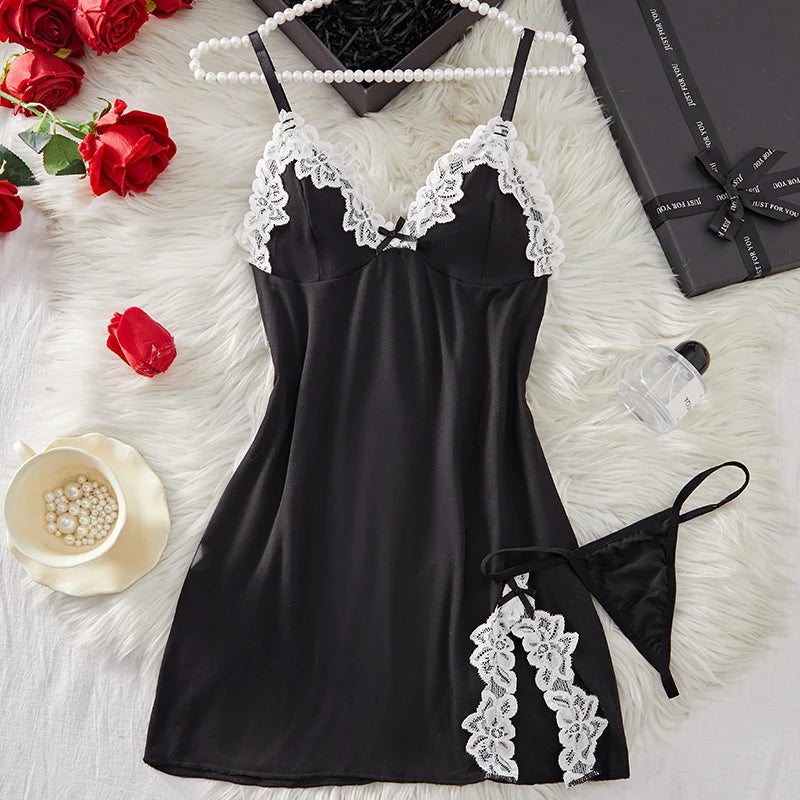 New Green Sexy Strap Women's Bra Set Dress Temptation Ultra Short Split Skirt Sleep Dress Underwear Set Home Underwear Clothing