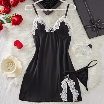 New Green Sexy Strap Women's Bra Set Dress Temptation Ultra Short Split Skirt Sleep Dress Underwear Set Home Underwear Clothing