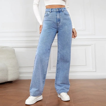 Women High Waist Black Washed Wide Leg Jeans Straight Denim Pants Casual Baggy Jeans Fashion Streetwear Trousers