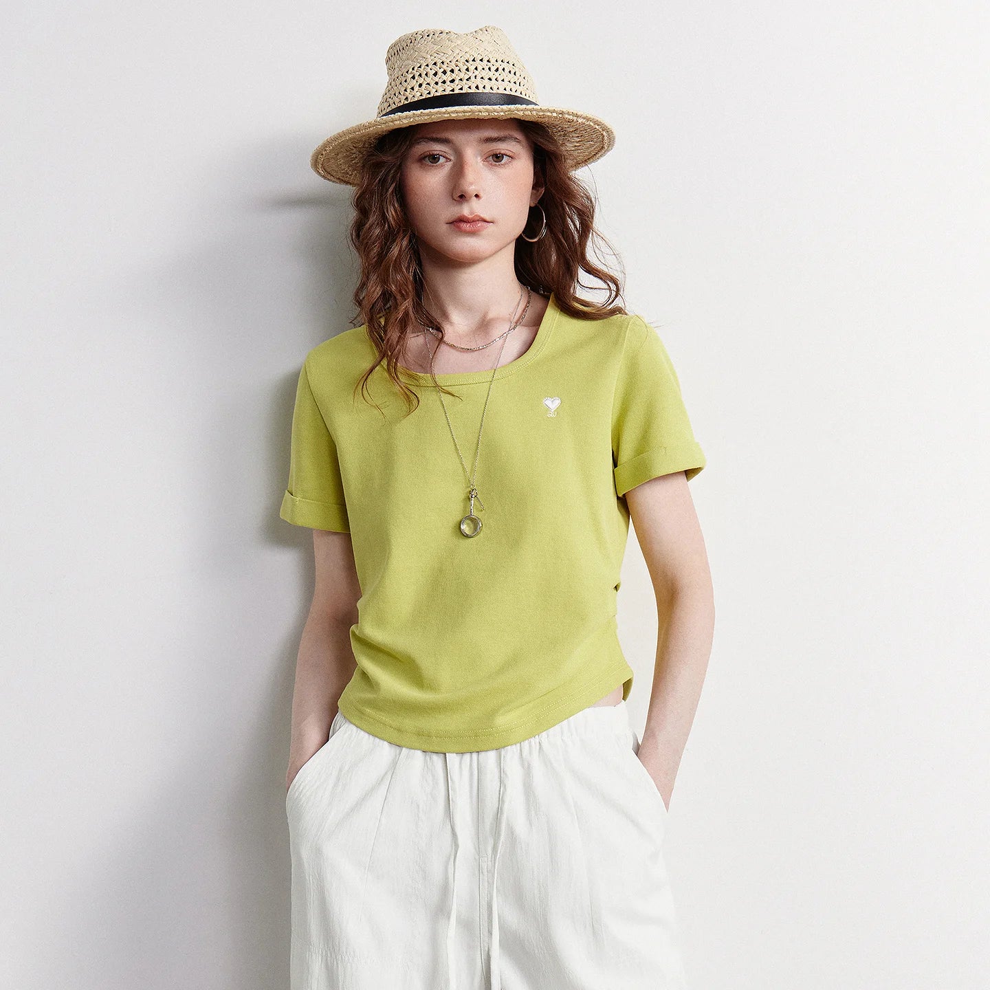 TOYOUTH Women T-shirt 2026 Summer New Breathable Bead Floor Short Fit Waist Cinched Square Neck American Top