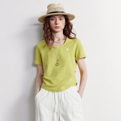 TOYOUTH Women T-shirt 2026 Summer New Breathable Bead Floor Short Fit Waist Cinched Square Neck American Top