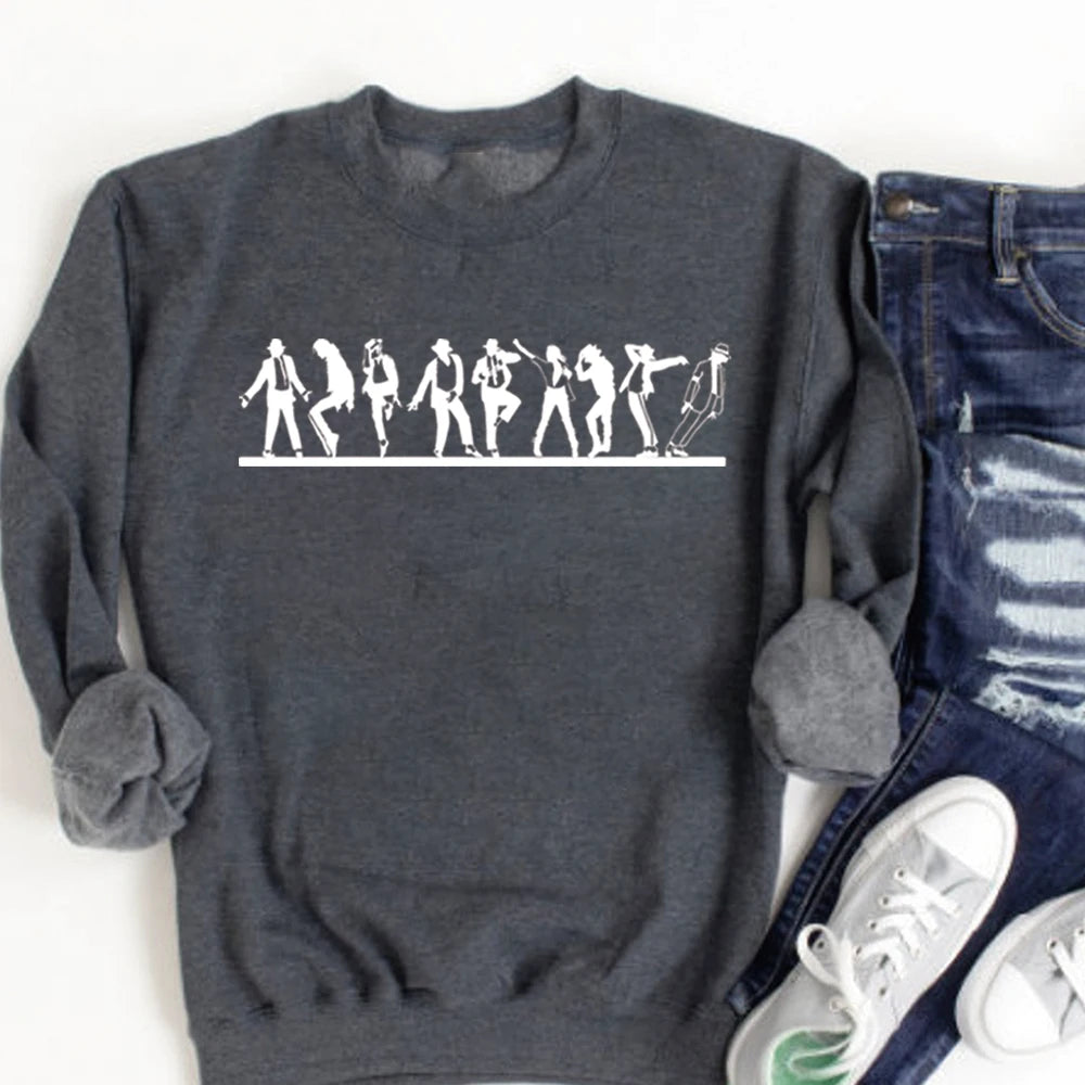 Retro MJ Dance Evolution Sweatshirt King of Pop Graphic Pullover Dance Graphic Shirt Unisex Long Sleeve Sweatshirts Fans Gift