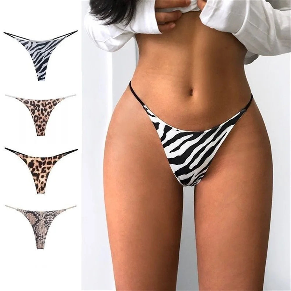 6PCS/Set Strap Thong Double Layer Cotton Panties for Women Plus Size Sexy Seamless Underwear Leopard/Camouflage G String