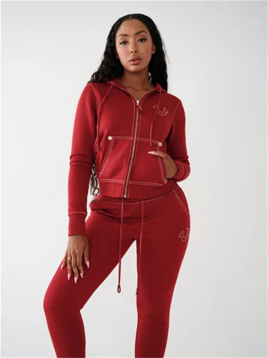 2025 Fall Casual Tracksuits Women Sets Long Sleeve Hoodie Tops Pants Streetwear Sports Two 2 Piece Matching Sets red Outfits
