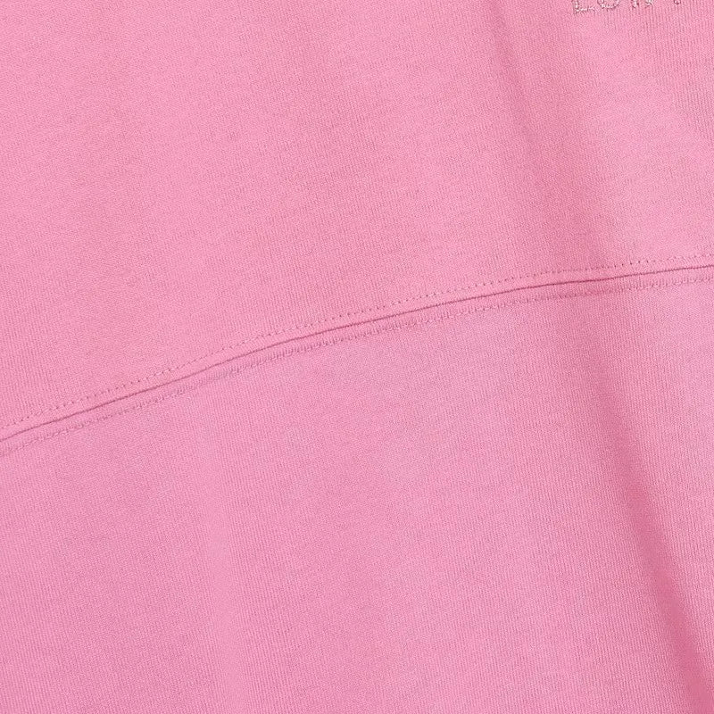 Disney World Letter Mickey Mouse Cartoon Print Embroidery Flares Pearl Pink Sweatshirt Sweet Women Long Sleeve Loose Jumper Tops