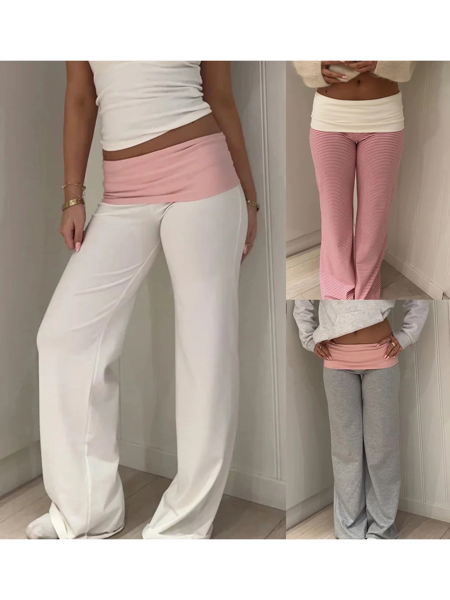 Casual Women Wide Leg Sweatpants Low Rise Flare Lounge Pant Bell Bottoms Y2K Trousers Fold Over Yoga Pants