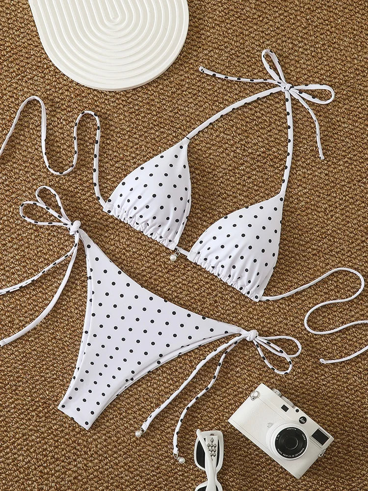 Sexy  Micro Bikinis Sets Pearl Dot Print Swimwear 2026 Bathing Suit Woman Beachwear Women Beach Summer Bikini Two-piece Swimsuit