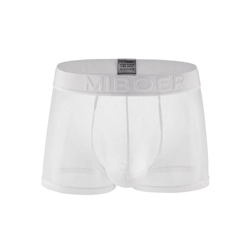 MIBOER Men's Sheer Mesh Boxer Briefs with 3D Contoured Pouch And Embossed Logo Waistband Ultra Thin Breathable Underwear