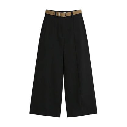 White High Waist Straight Leg Wide Leg Pants Nine Points Drapey Slimming Casual Trousers for Small Women Spring Summer New Style