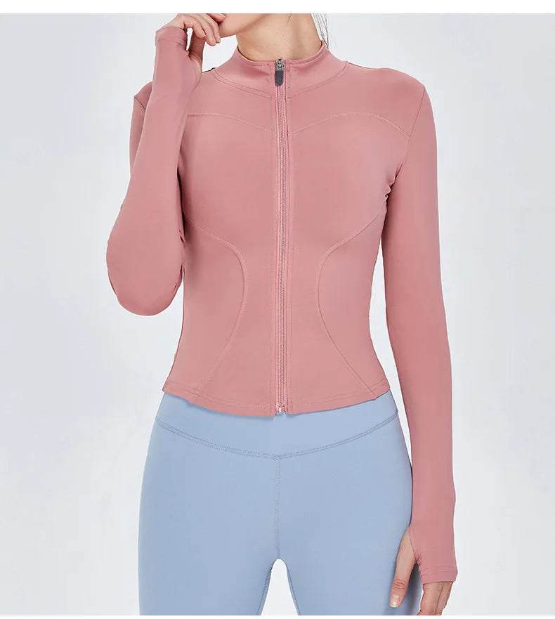 Zipper Long Sleeve Sports Jacket Women Fitness Yoga Shirt Gym Top Activewear Running Coats Push Up Workout Clothes Woman Jacket