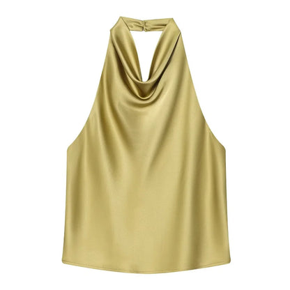 MUJER 2025 Halter Tops for Women Black Satin Backless Top Female Pink Summer Beach Top Woman off Shoulder Camisole Top Women