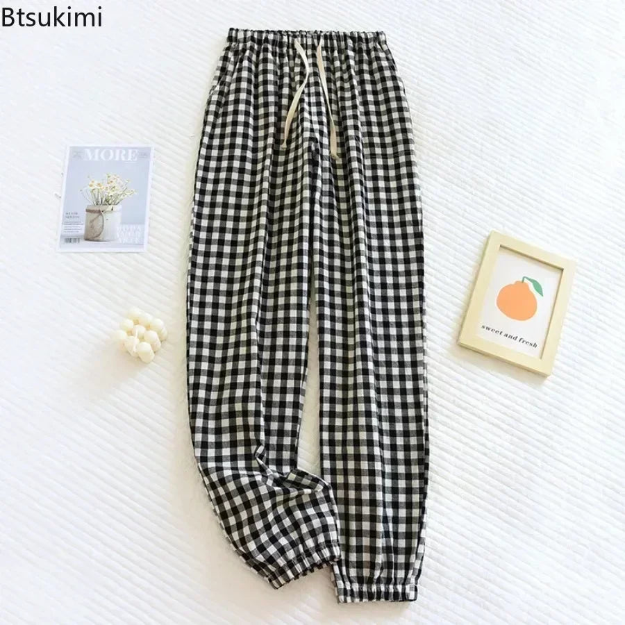New Women's Casual Home Pants for Couple Plaid Sleepwear Pajama Pants Spring Summer Home Pants for Lovers Men Women Home Bottoms