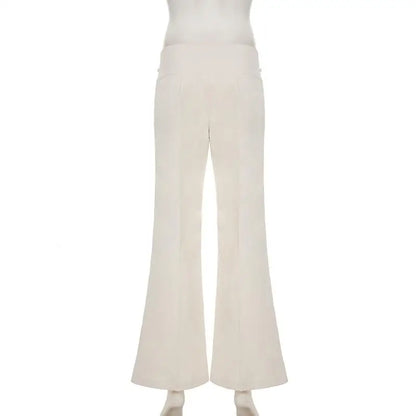 Vintage Y2K Korean Streetwear Pants Woman Low Rise Straight Loose Beige Trousers Button Up Basic 2000S Women Casual Pants