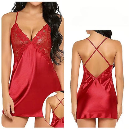 Hot Lingerie Porno Nightdress Sexy Sleepwear Large Size Night Dress Babydoll Women Satin Nightwear Erotic Lace Underwear Pajamas